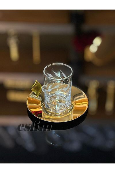 Eslim 12 Pieces Tea Cup Metal Plate Handwork