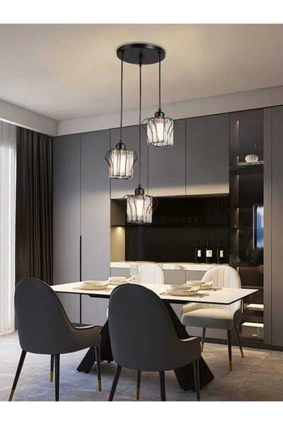best power Modern 3-Light Chandelier 2242-3 | Black Metal Frame | 80Cm Cord- E27 Bulb Base (Bulbs not included)