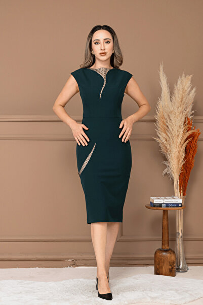 BEYBOS Φόρεμα με μολύβι με σχέδιο διπλό ύφασμα - Σμαραγδένιο Πράσινο