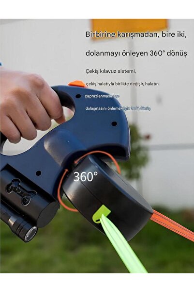 SüslüPati Multifunctional Double Dog Walking Leash Navy Blue