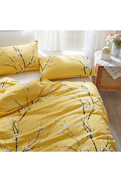 OEM 3-piece yellow bedding set with black twigs - 1 duvet cover 240x220cm + 2 pillowcases 80x80 cm