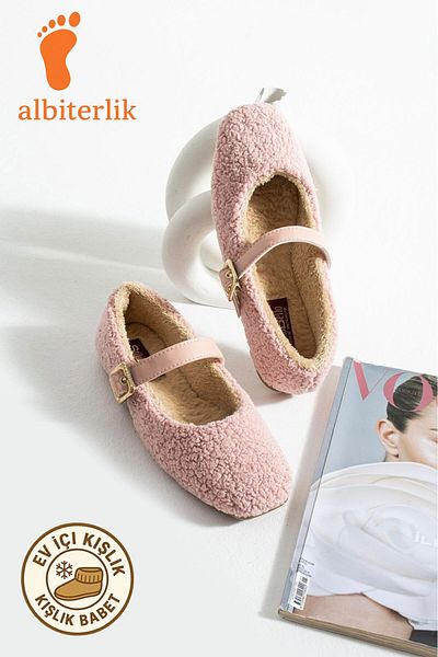 AlbiShoes Women's Winter Belted Buckle Plush Woolen Furry Dowry Bundle Fluffy Home Indoor Outdoor Ballerinas