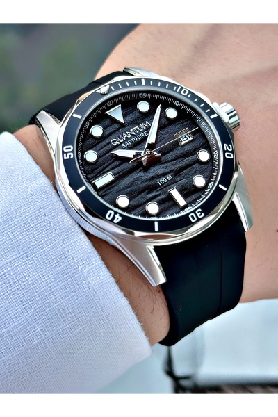 Quantum Special Design 10 Atm Black Color Sapphire Glass Silicone Cord Steel Case Men Wristwatch 1229.351Mr