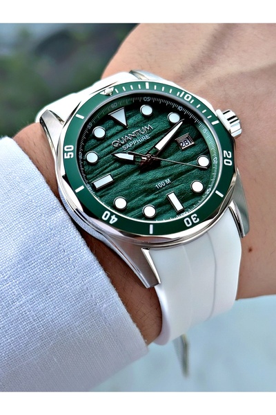 Quantum Special Design 10 Atm White Color Sapphire Glass Silicone Cord Steel Case Men Wristwatch 1229.375Mr