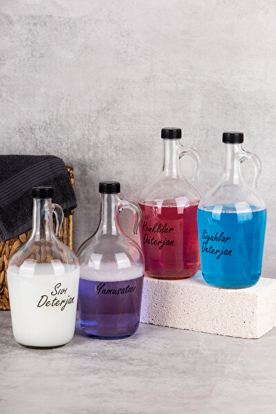 DNS HOME Набір з 4 миючих засобів для скла: кольорові речі, рідкі засоби, пом'якшувачі та чорні речі. Пляшка для миючого засобу 1500 мл.