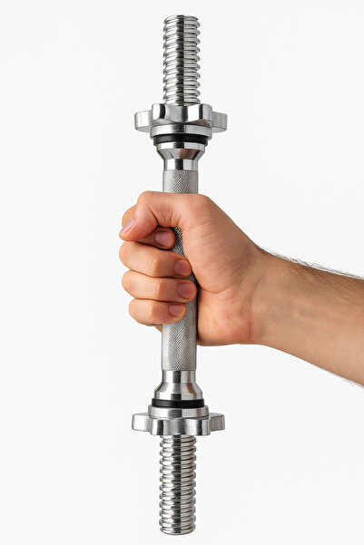 Jet Dambıl Barı 36 cm Krom Halter Bar – İçi Tam Dolu Krom Kısa Halter Bar, Plaka Takma Demiri