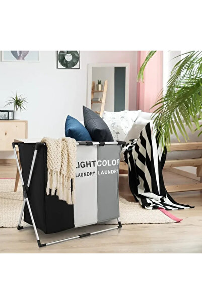 ABYZ Καλάθι για βρώμικα ρούχα με 3 διαμερίσματα, πτυσσόμενο από ύφασμα και μεταλλικό σκελετό 62X34X56