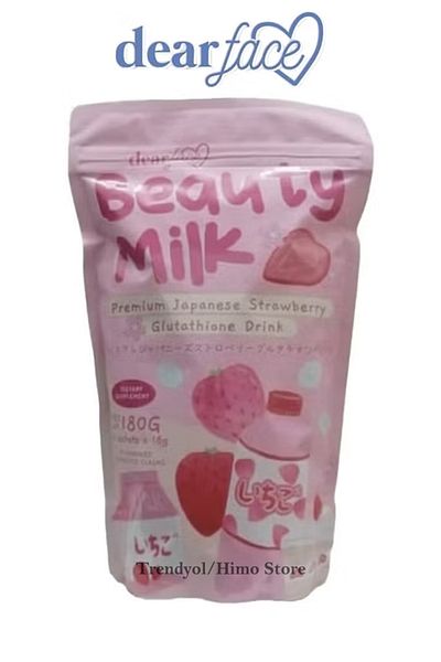 Face Beauty Milk Premium Japanese Strawberry Glutathione Drink - 180g (10 Sachets)