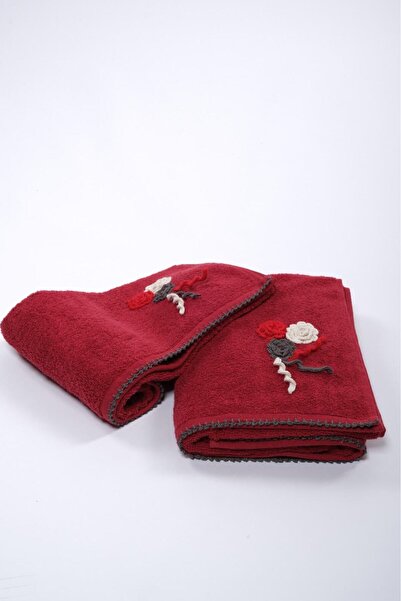 Türkühome Pamuklu Nakışlı Desenli 2’li Baş ve Vücut Havlu Seti (1 Baş Havlusu...