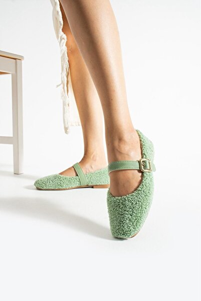 AlbiShoes Women's Winter Belted Buckle Plush Woolen Furry Dowry Bundle Fluffy Home Indoor Outdoor Ballerinas