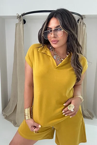 Sohotique By P V Neck Modal Shorts Suit Mustard