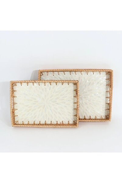 rexa طقم صينية تقديم من الخيزران بقاعدة مزخرفة – قطعتين