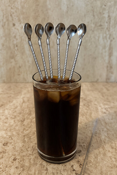 CEZVE HOME Stainless Steel Latte Spoon Cocktail Stirrer with 6 Spoons and Steel Straw Brush Gift