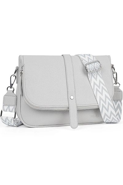 OEM Elegant gray PU leather handbag, with zipper and removable or adjustable strap
