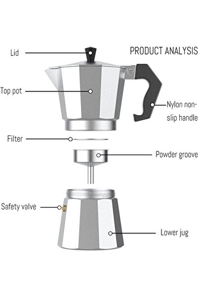 Transformacion Klasik Italyan Moka Pot - 6061 Saf Alüminyum Profesyonel Moka Pot - 3 kişilik 722058