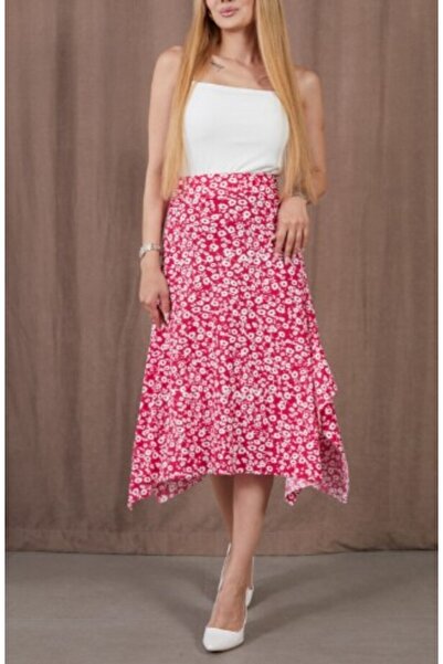 MİNTOLA STORE Women's Asymmetrical Cut Floral Patterned Skirt