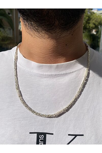 resse aksesuar 925 Ayar Gümüş Desen Detaylı Erkek Kral Zinciri