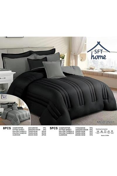 Gerenic Plain double-sided bedspread, suitable for a 140 x 200 cm mattress / 170 x 230 cm quilt, 5-piece set