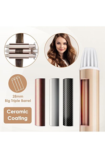 Generic Curling Irons, 3 Heads Curling Iron, Ceramic Curling Iron, Curler Hair for Long Short Hair with Meta