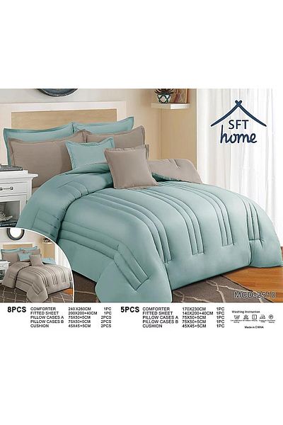 Gerenic Plain double-sided bedspread, suitable for a 140 x 200 cm mattress / 170 x 230 cm quilt, 5-piece set