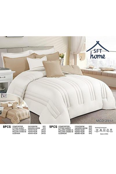 Gerenic Plain double-sided bedspread, suitable for a 140 x 200 cm mattress / 170 x 230 cm quilt, 5-piece set
