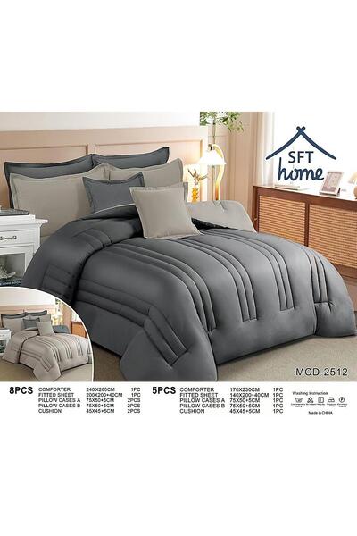 Gerenic Plain double-sided bedspread, suitable for a 140 x 200 cm mattress / 170 x 230 cm quilt, 5-piece set