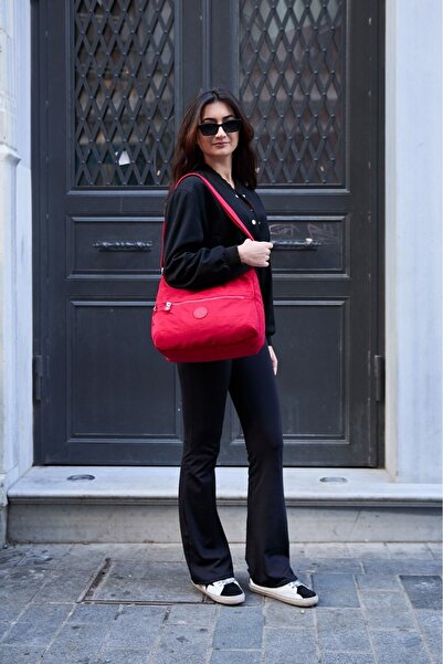 H&D COLLECTİON Women's Water Resistant Fabric 5 Compartment Cross Strap Red School Travel and Shoulder Bag