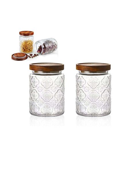 Generic Excefore Glass Storage Jars Vintage, 24 oz Glass Food Storage Containers with Airtight Wooden Lid,