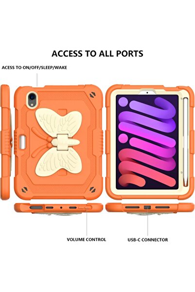 SIGLOO Premium case for Apple iPad Mini 7 and 6 8.3 inches Pencil holder, Shoulder strap, Anti-shock, orange