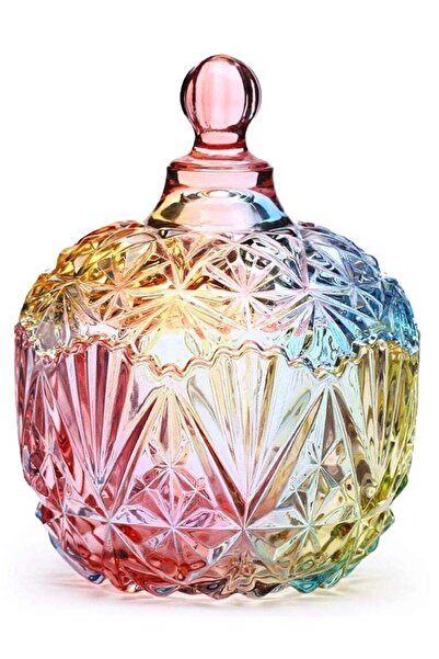 Generic SYOSI 1Pc Colorful Glass Storage Jar with Lid Candy Cookie Jar Jewelry Box Buffet Jar Biscuit Conta