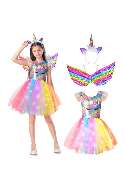 OEM Costum de carnaval prințesă unicorn cu lumini 4-6 ani