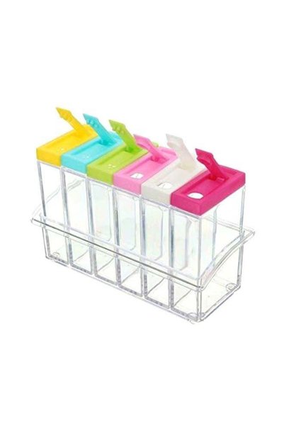 Generic 6 Piece Seasoning Spice Condiment Jars With Tray Multicolor