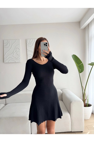 Zoom Butik Finger Snap Back Lace Dress - Black