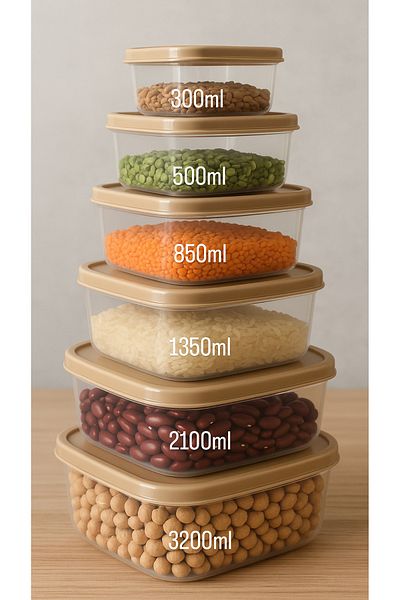 CEZVE HOME Set of 6 Square Food Storage Containers Multi-Purpose Storage Container Suitable for Microwave and Deep Freezer