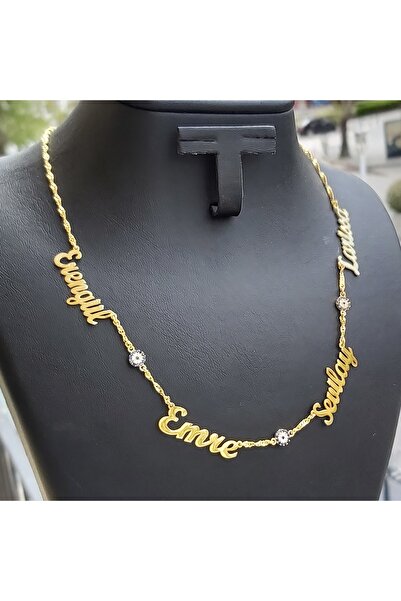 ÖZGÜR TAKI 925 Ayar Gümüş 24 Ayar Altın Kaplama 4 İsimli 3 Nazar Boncuklu Kolye