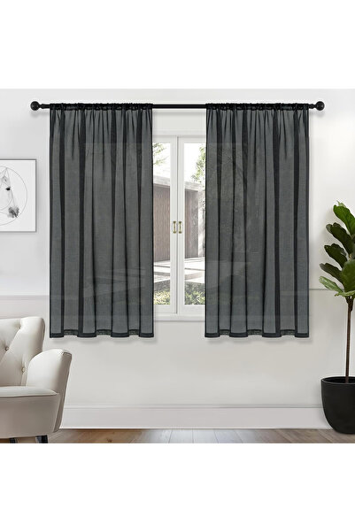 OEM Perdele semi-opace 160 cm înălțime, 140 cm lățime, antracit, set de 2 bucăți