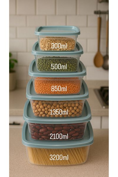 CEZVE HOME Set of 6 Square Food Storage Containers Multi-Purpose Storage Container Suitable for Microwave and Deep Freezer
