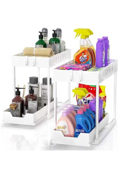Generic Arabest Pull-Out Spice Rack Organizer for Countertop - Plastic Tiered Shelf, Under-Sink Kitchen and