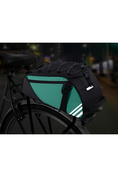 OEM Rucsac, geantă impermeabilă pentru portbagaj de bicicletă, albastru și negru cu dungi reflectorizante