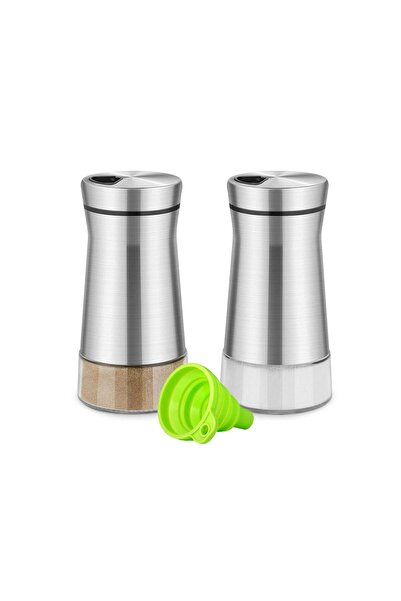 Generic Adjustable Pour Hole Stainless Steel Salt and Pepper Shakers with Clear Glass Base, Refillable Spic
