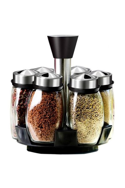 Generic 360°Rotating Spice Rack Organizer With 6 Glass Jar Bottles Set For Ki...