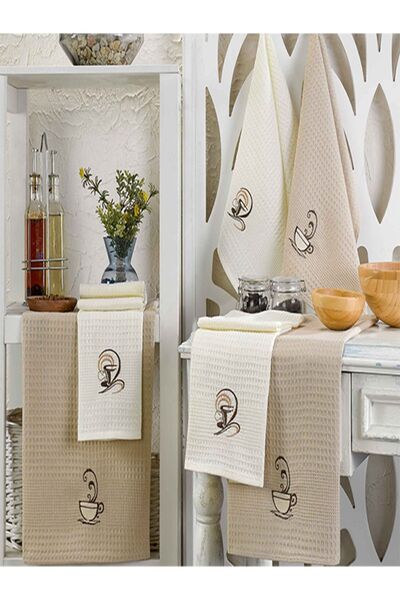 Hemmen 6 Pieces 100% Cotton 40 X 60cm Coffee Patterned Kitchen Towel Set Kitchen Dishcloth Set