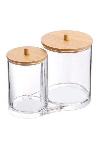 Generic SYOSI Clear Organizer Jar, Cotton Swab Pads Holder,Cotton Ball Buds Dispenser Bathroom Jar Clear Or