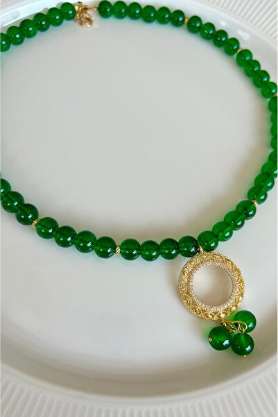 İNCİ TAKI TASARIM Çeyrekli kolye dorika taş işlemeli çeyreklik kolye cam boncuk