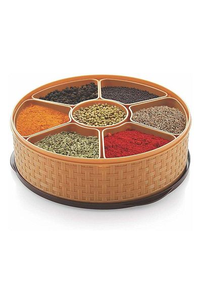 Generic NAKODA Nebula Spice Box with Spoon â€“ 23cm Diameter, 7cm Height 7 Dividers for Spices, Masalas, a