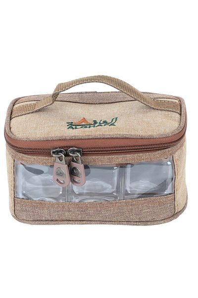 Generic ALGHAFA A bag of 6 Spice jars- 350ml Each Jar - Wooden Color Bag for Travel, Camping, and Kitchen O