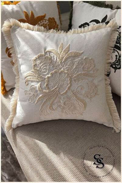 SasoHome Beauty Flowers Punch Embroidery Patterned Linen Throw Pillow Cover