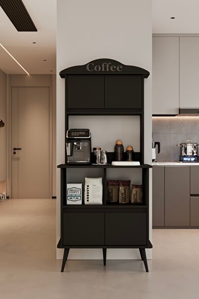 moldesan Forme MDF siyah raflı kahve köşesi 172 cm