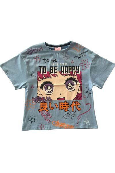 BY-GRİ Anime Printed Short Sleeve Girls T-Shirt