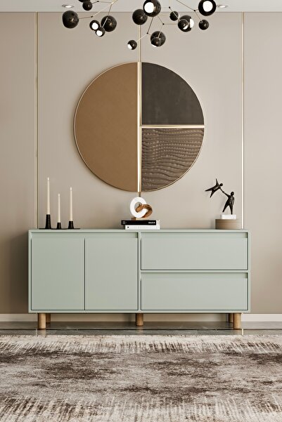 moldesan Mila mint yeşili mdf 160 cm raflı konsol